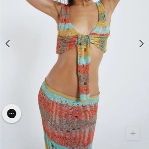 JADED LONDON ODETTE STRIPED LADDERED KNIT MAXI SKIRT